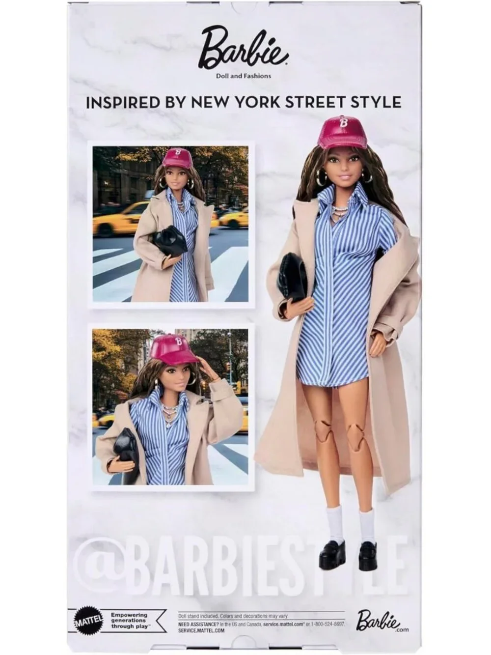 Fashion Week Collectible Doll | Stylish Blue Dress & Brown Coat | NYC Street